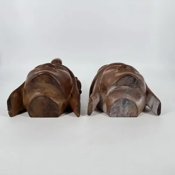 Vintage MCM Hand Carved Solid Wood Tribal Head Bookends Pair 7”